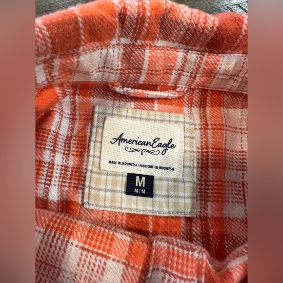 American Eagle Outfitters Orange Plaid Button Down Crop Top Blouse Size Medium - Picture 4 of 16